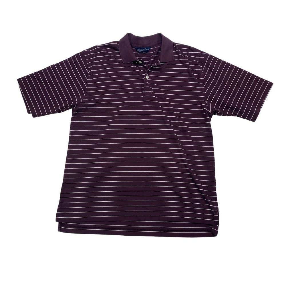 Brooks Brothers Classic Fit Mens Polo Size M Maroon Striped Short Sleeve Shirt
